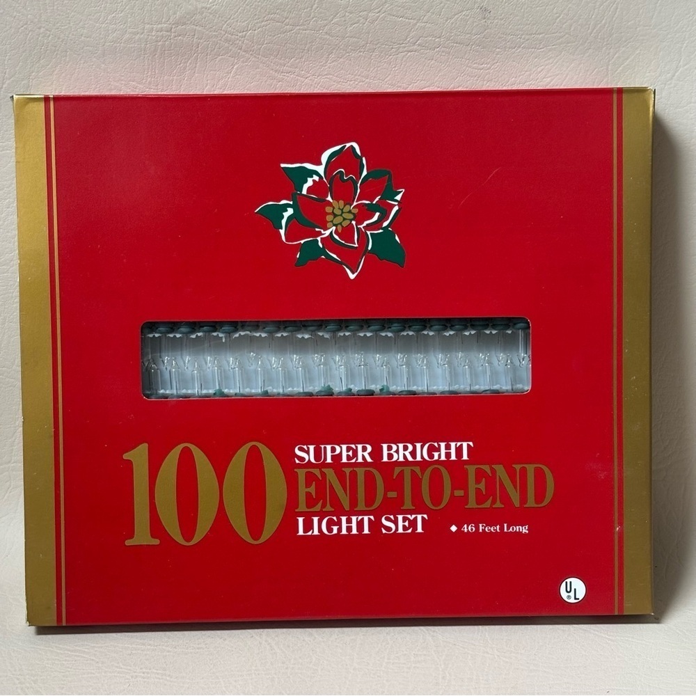 Vtg. Wal-Mart CHRISTMAS LIGHTS - 100 Super Bright End-to-End Light Set - Clear